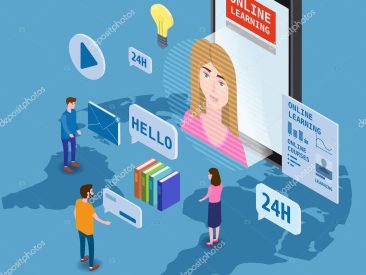 Online education training coaching, workshops and courses. Flat 3d isometric design